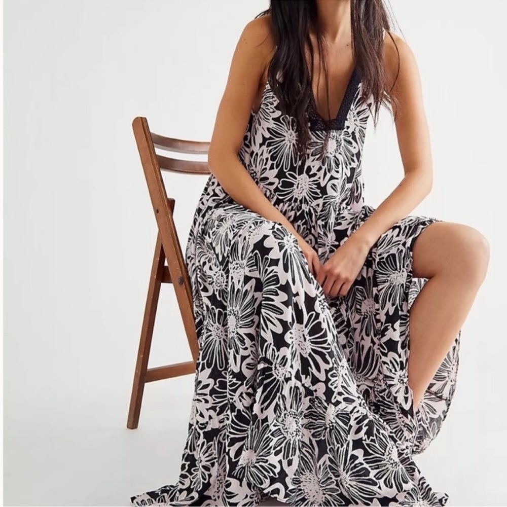 Free People Tiers For You Maxi Dress XS Washed Black Combo Boho Lace - Picture 2 of 13